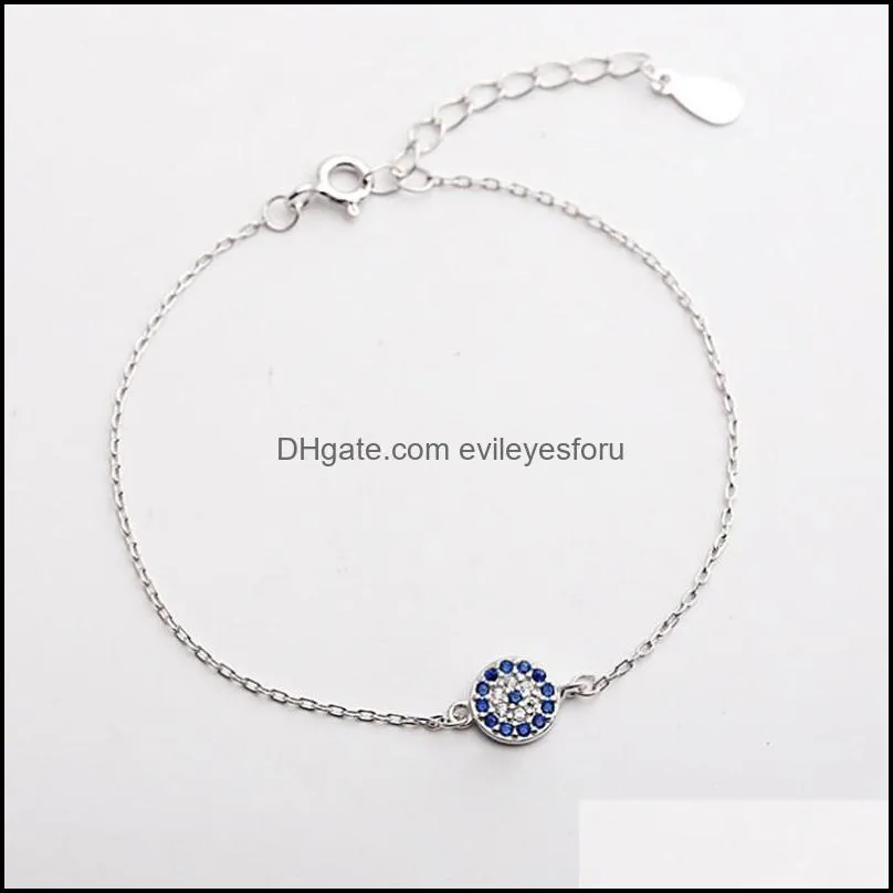 100 925 sterling silver turkish evil eye 5 pcs tiny cute evil eye disco charm women girl silver delicate link chain bracelet 26 q2