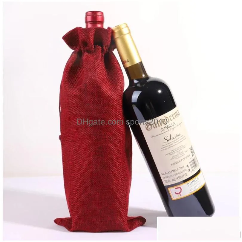 decorations xmas burlap wine bags bottle champagne wines bottle covers gift pouch packaging bag wedding party christmas decoration 15x35cm inventory