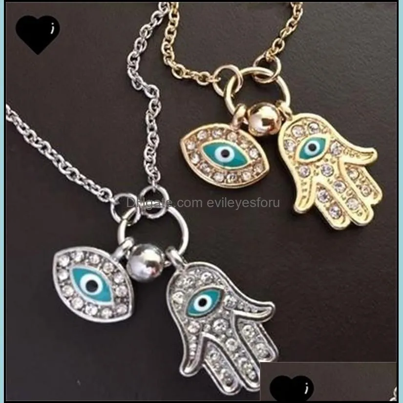 gold chain necklace turkey blue evil eye necklace hamsa hand fatima palm pendant necklaces 20 n2