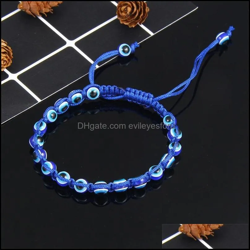fashion resin bead evil blue eye charms bracelet multicolor string rope braided bangles bracelets for lovers adjustable length 138 o2