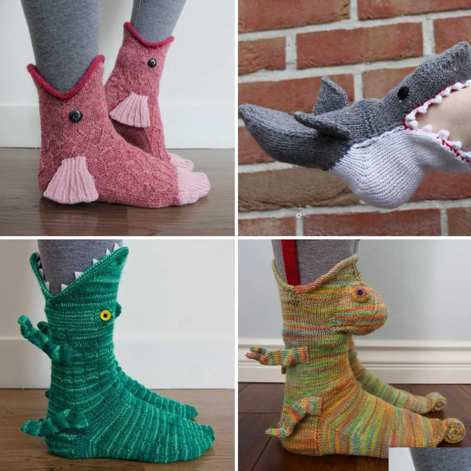 party favor chameleon knit crocodile socks funky christmas alligator sockss whimsical knitting cute fish sockses animal shark socks