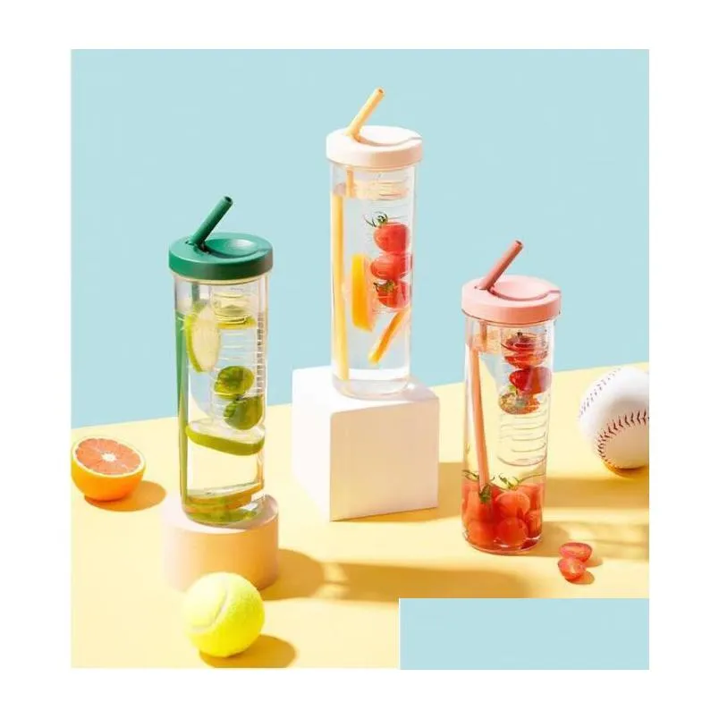 mugs 700ml cute water cup with straws fruit infuser for girls portable filter mug healthy plastic cups fitness sport travel outdoor inventory