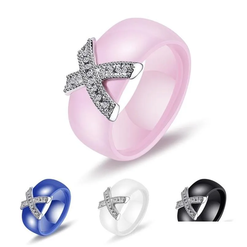 fashion jewelry women wedding ring with crystal 8 mm cross ceramic rings for men party accessories gift 432 d3