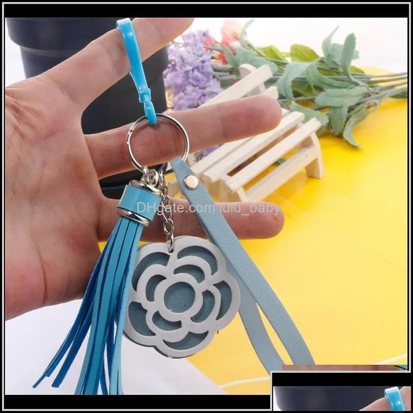 8 styles valentines day flower keychain tassel leather trinket key rings for holder purse car bag pendant handbag spoct dmoyp