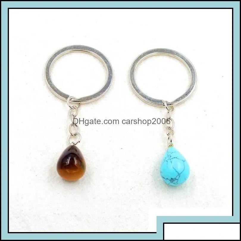 key rings fashion waterdrop natural stone pendant keychain quartz pink crystal chains accessories drop delivery 2021 jewel carshop2006