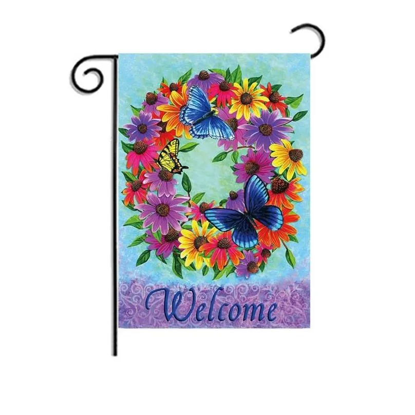 30x45cm lawn decorate sunflower flags waterproof encryption linen flag festival banner easy to install beautiful four seasons 5wfa e2