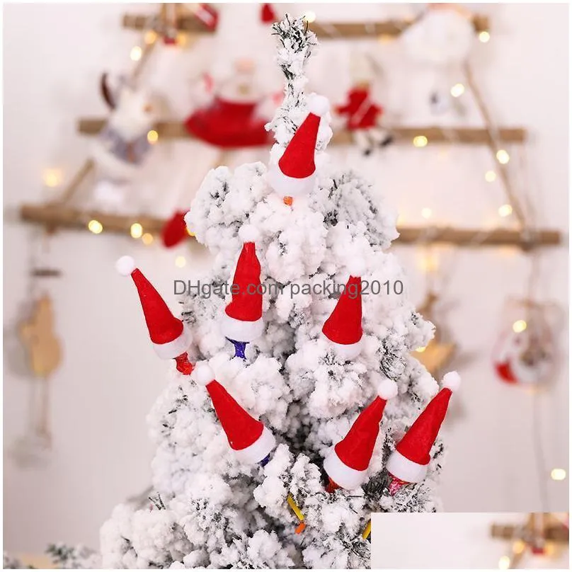 mini christmas hat tableware holder bag knife fork set pocket cover wine bottle xmas hat for merry decoration