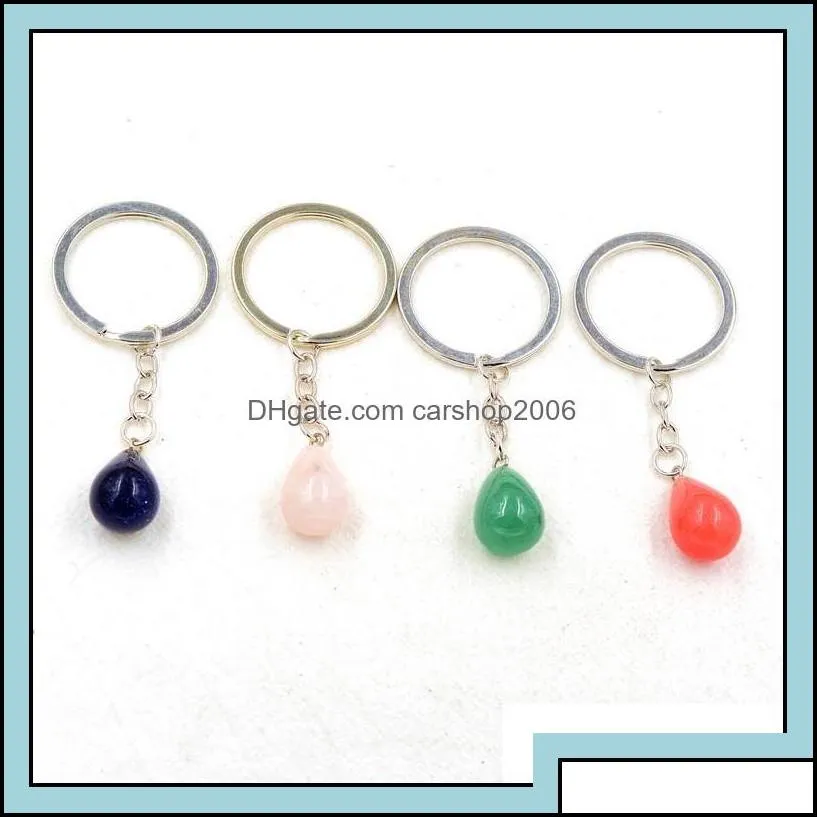 key rings fashion waterdrop natural stone pendant keychain quartz pink crystal chains accessories drop delivery 2021 jewel carshop2006