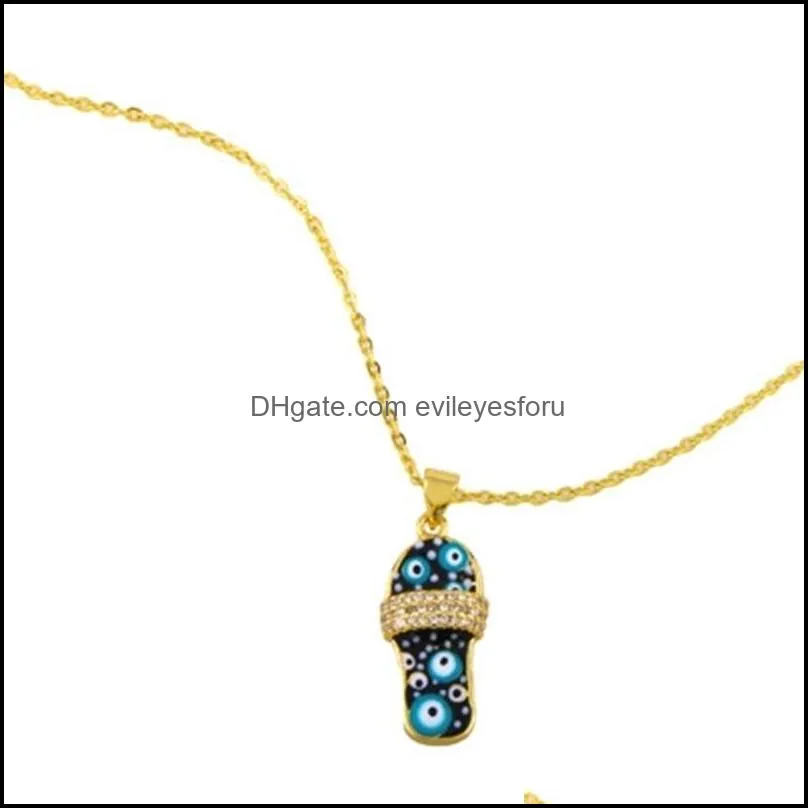 fashion jewelry evil eye slipper pendant necklace inlaid crystal blue eyes necklaces 3831 q2