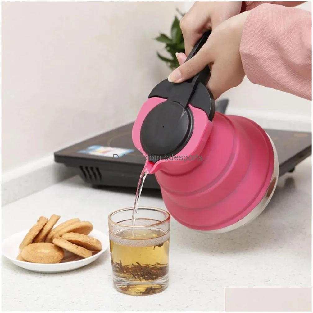 teapots 3 color portable foldable silicone kettle 1.5l outdoor camping travel hiking kitchen tools tea coffee maker inventory