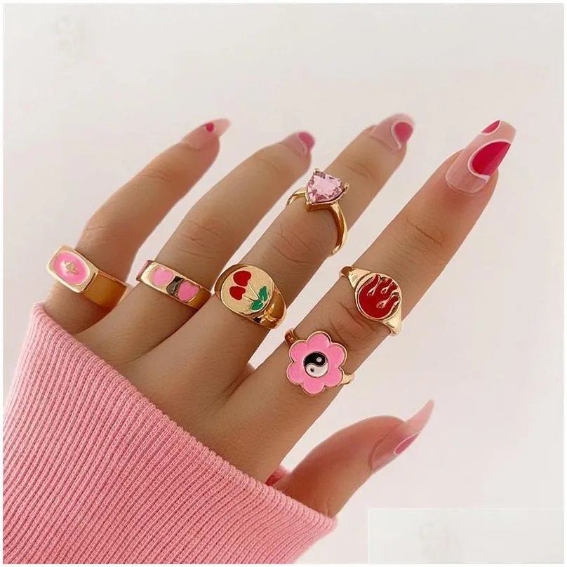 gothic mixed wedding rings set cherry blossom snake geometry ring women personality vintage jewelry 469 d3