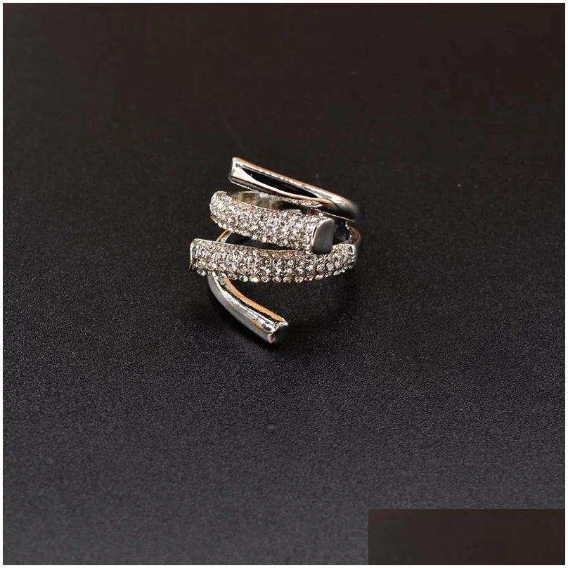 exaggerated design silvery wedding rings zircon cross for woman korean fashion jewelry gothic party girls adjustable ring 191 d3