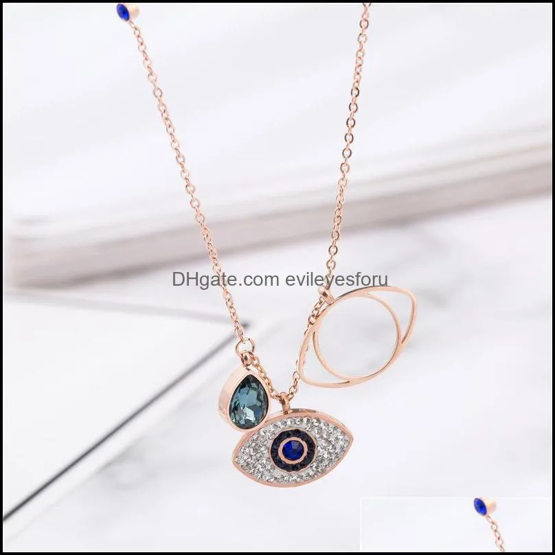 blue evil eye necklace titanium steel rose gold pendant necklaces fashion girl jewelry gift simplicity party 9an q2