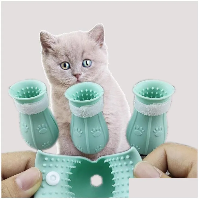 cats grooming antiscratch boots silicone cat shoes paw protector nail cover for bathing barbering checking injecting 881 b3