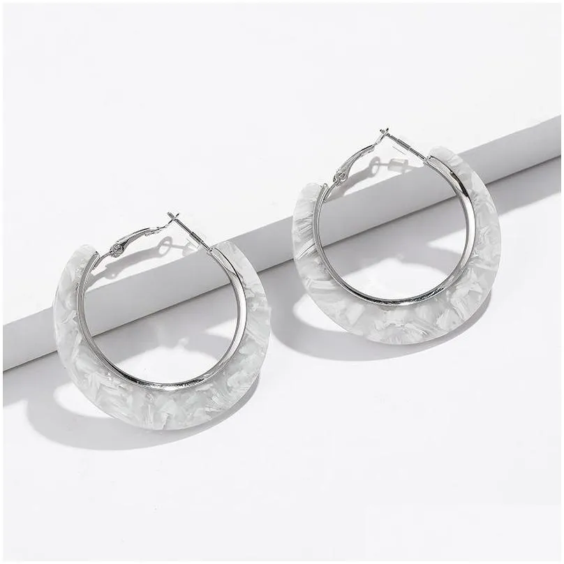 fashion big circle plated silver acrylic hoop earrings for women girls geometric colorful resin drop earring jewelry 447 d3