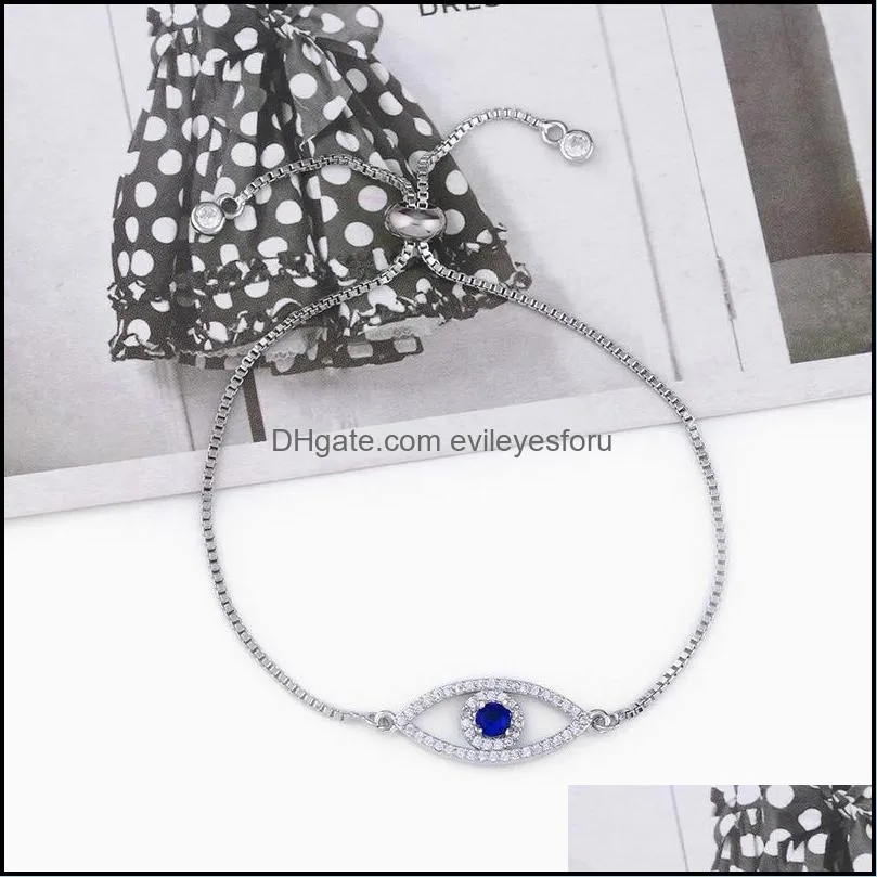 blue evil eye charm bracelet copper plated zircon jewelry chain women plated gold silver color bracelets 7 5as g2b