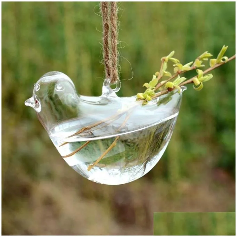 originality bird shape vase hydroponics suspension transparent flower pot glass hanging water plant flowerpot home decor creative 8cs