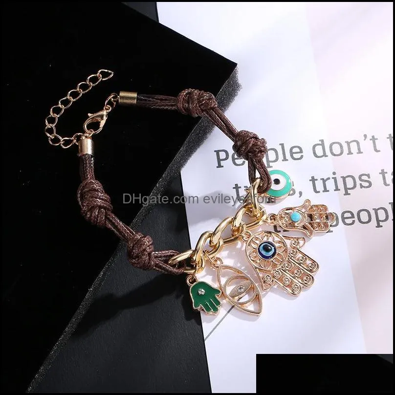 fashion fatimas hand hamsa bracelet evil eye bracelet for women leather pendant knit link for women arm fatima 2892431 133 w2