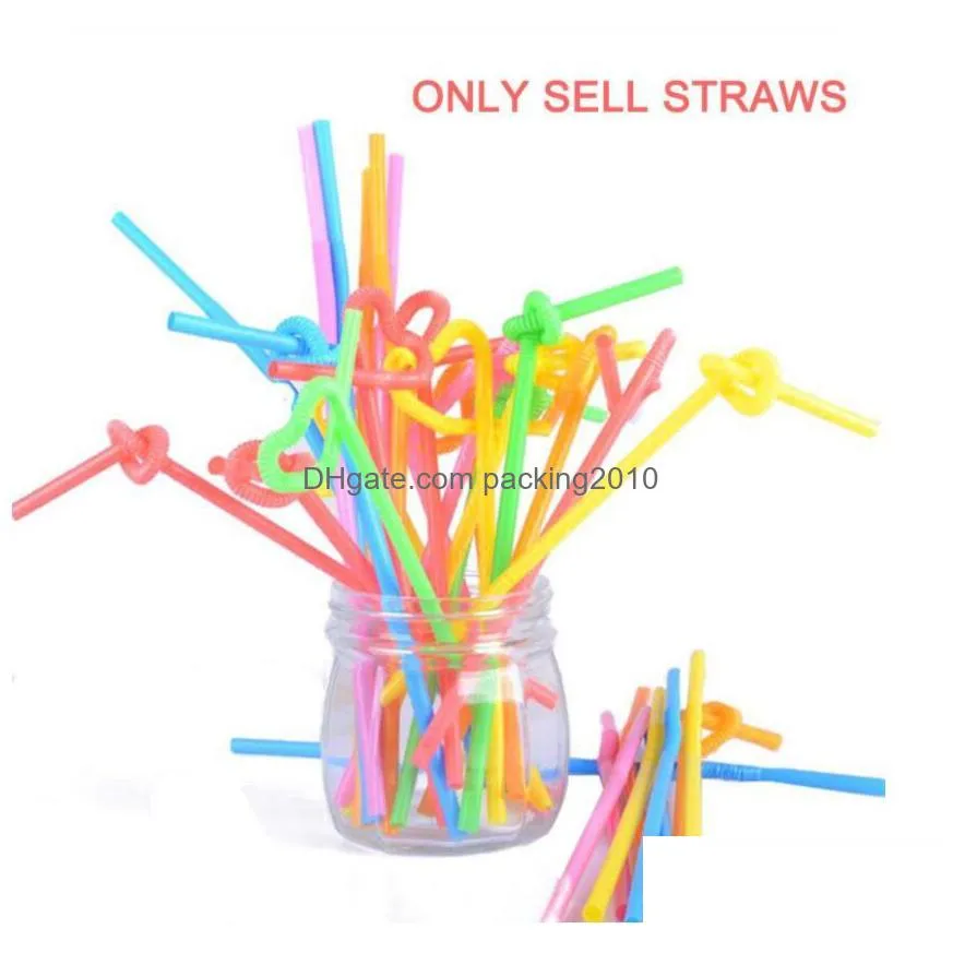 100pcs disposable plastic multicolor bendable long straw party birthday celebration supplies inventory wholesale