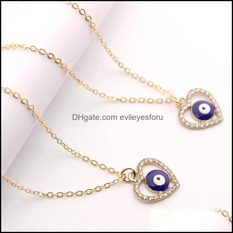 s2302 fashion jewelry turkish symbol evil eye necklace rhinstone heart blue eyes pendant necklaces c3