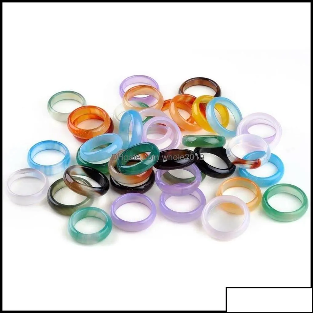 band rings jewelry 100pcs wholesale mixed ring colorf natural agate gemstone 29mm drop delivery 2021 dhsql