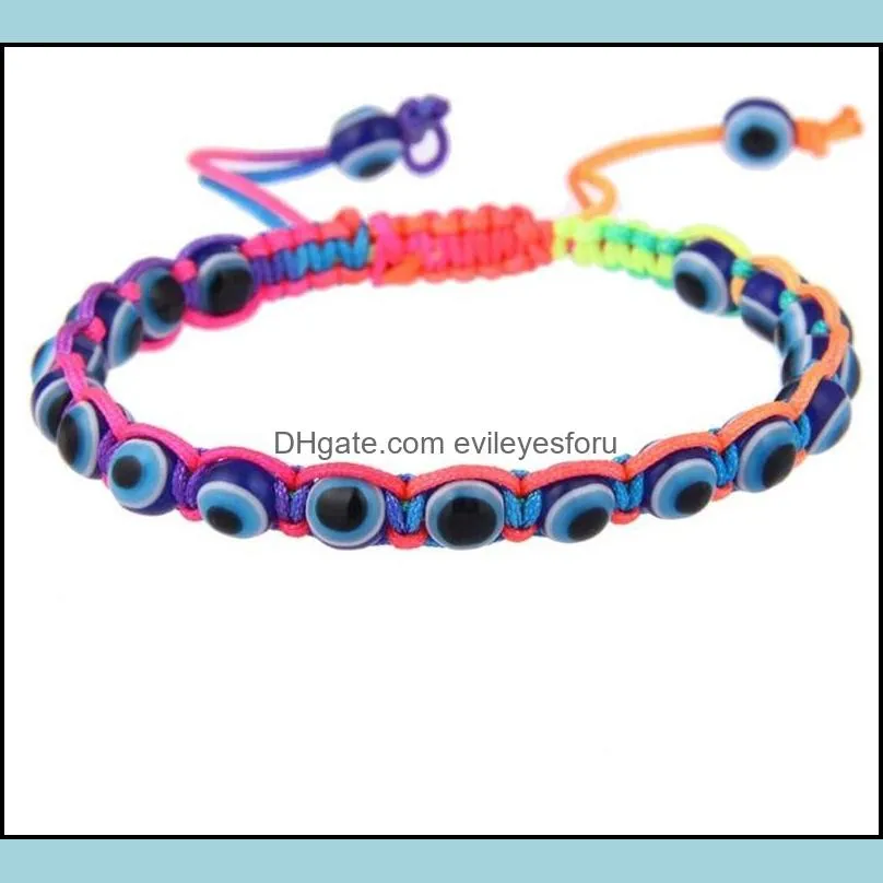 fashion resin bead evil blue eye charms bracelet multicolor string rope braided bangles bracelets for lovers adjustable length 138 o2