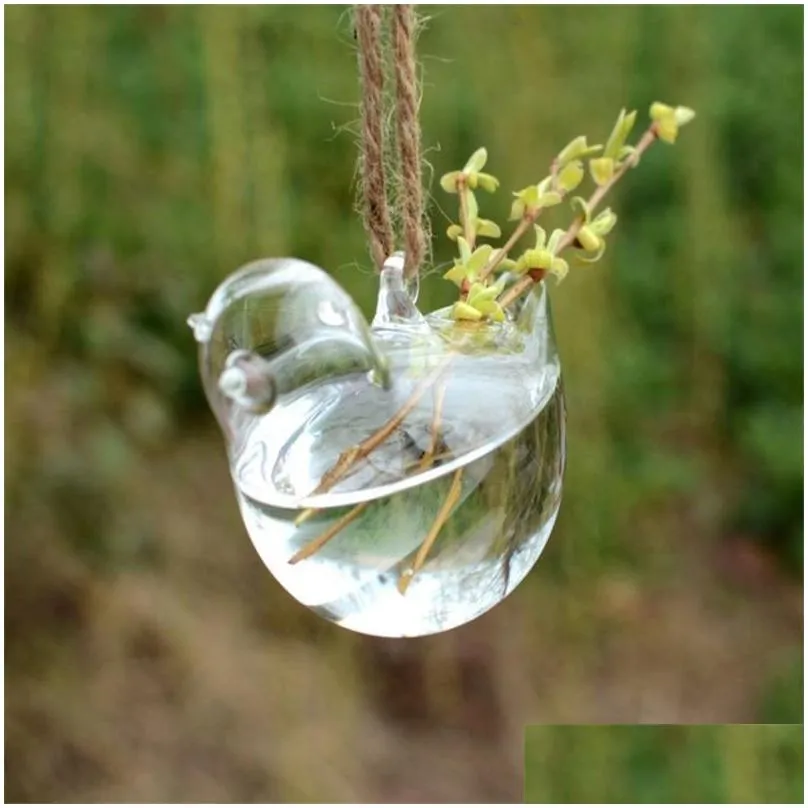 originality bird shape vase hydroponics suspension transparent flower pot glass hanging water plant flowerpot home decor creative 8cs