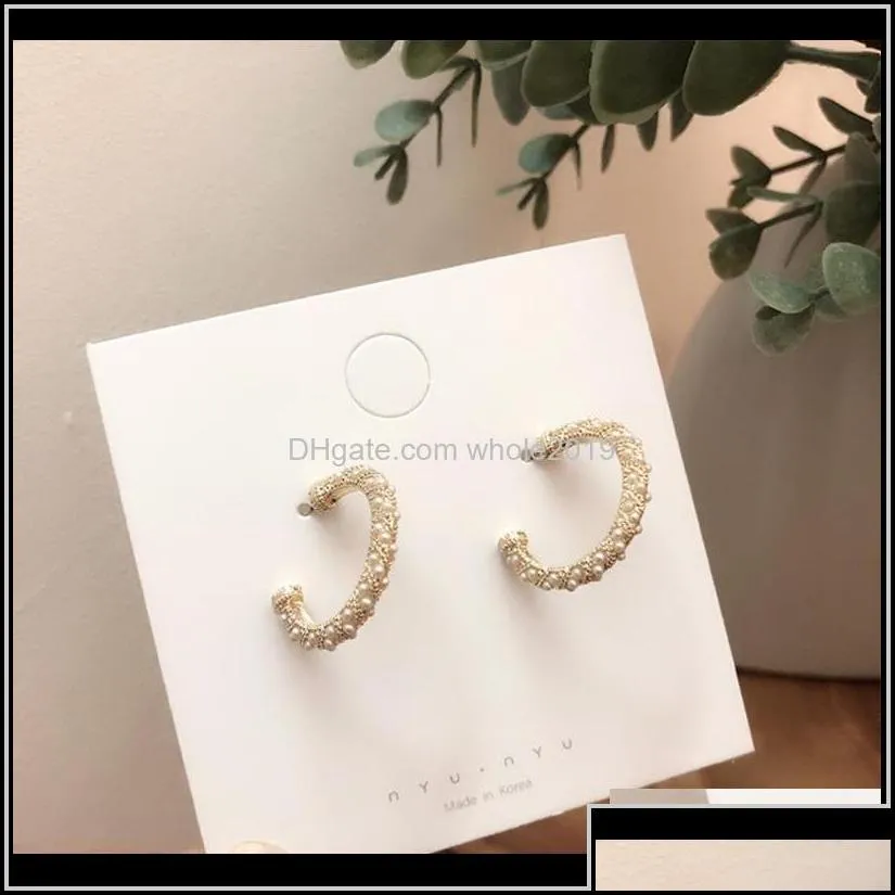 hoop hie delivery 2021 fashion korean exaggeration sweet big metal circle round freshwater pearl drop earrings jewelry for women girl