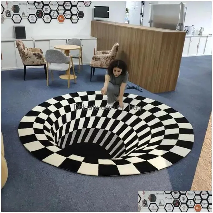 round threedimensional 3d illusion carpet black and white visual living room decoration home checkroom bedroom decor carpets inventory