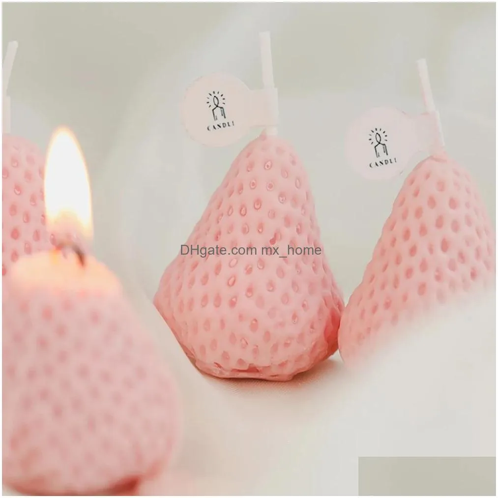 4pcs strawberry decorative aromatic candles soy wax scented candle for birthday wedding candle inventory wholesale