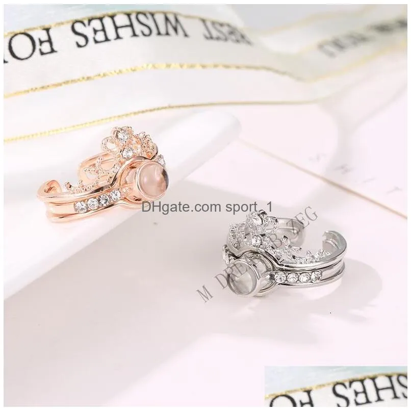 rose gold silver 100 languages i love you projection ring romantic love memory wedding ring jewelry 