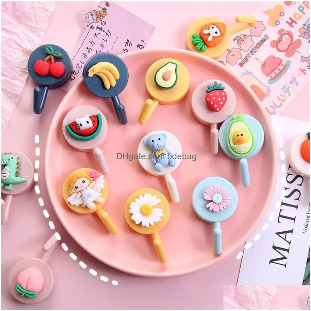 1pc cute wall hook keychain door hanging plastic self adhesive hanger cartoon fruit shaped hook for kids room decor inventory