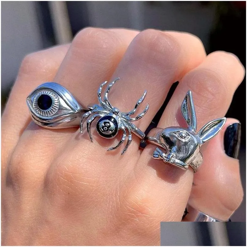 punk heart frog skull wedding rings for women men vintage gothic spider rabbit couple ring fashion jewelry gift 297 d3