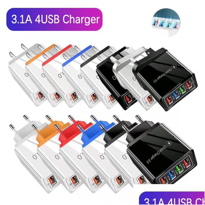 party supplies 4usb color  3a mobile phone tablet travel chargerees chargings head european and american travel chargeres