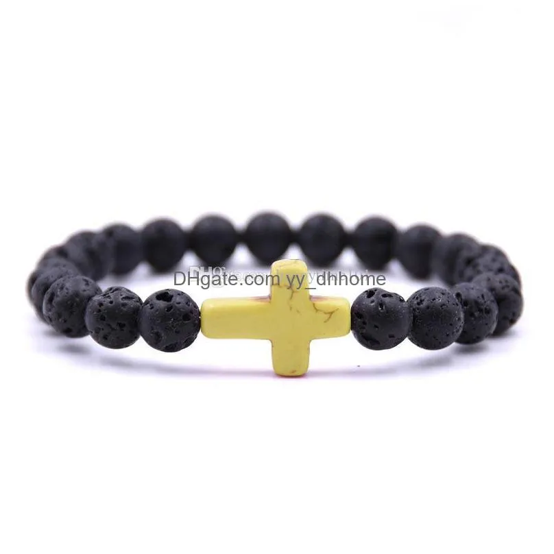 9 colors natural lava stone prayer beads charms bracelets antifatigue cross volcanic rock mens womens diffuser jewelry