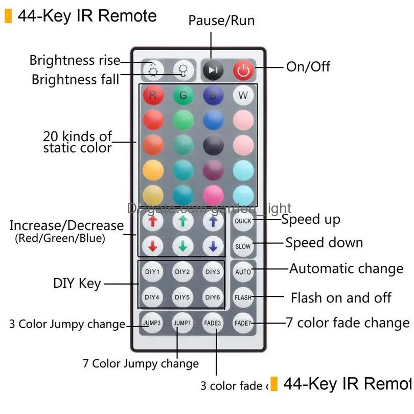 led strip light dc 12v flexible diode ribbon tape smd 5050 rgb 24key 44key full set power ip65 ip20 5m lighting