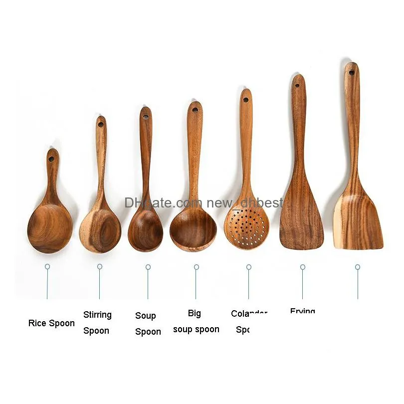 wooden kitchen utensils set spoon cooking utensils natural teak spoons non stick gift inventory wholesale