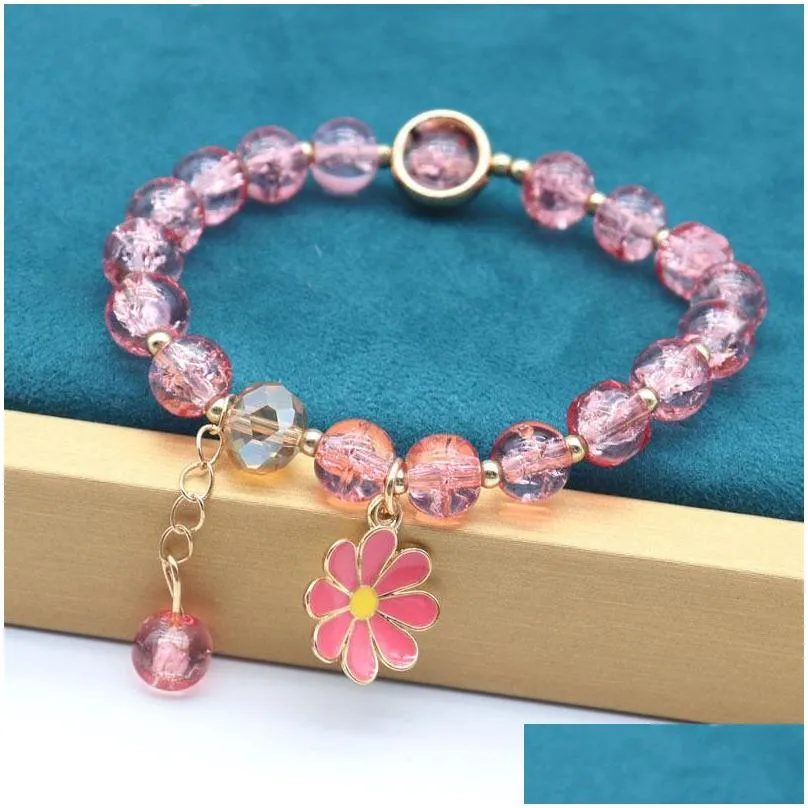 s2361 fashion jewelry strands colorful crystal resin beaded bracelet flower pendant beads elastic bracelets c3