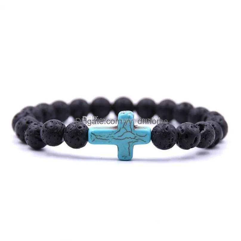 9 colors natural lava stone prayer beads charms bracelets antifatigue cross volcanic rock mens womens diffuser jewelry