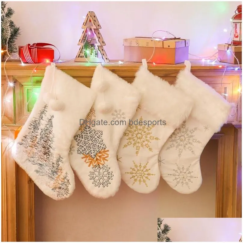 10x18inch christmas stocking snowy white cozy faux fur xmas fireplace hanging sock decorative for family party decorations diy craft