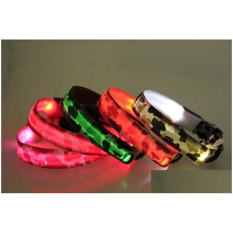 luminous pet chaplet multi colors nylon camouflage dog necklet adjustable led light up dogs collars glowing in the dark 2 9lh b