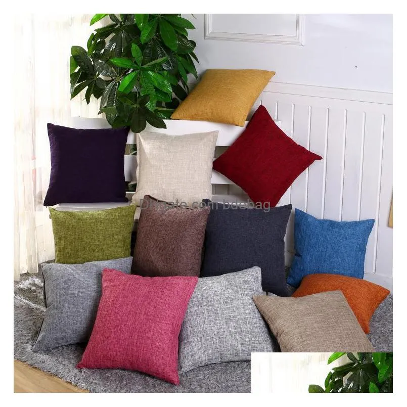 cushion decorative pillow 40cmx40cm cotton linen pillowcase solid burlap classic multicolor square cushion cover sofa decoration inventory