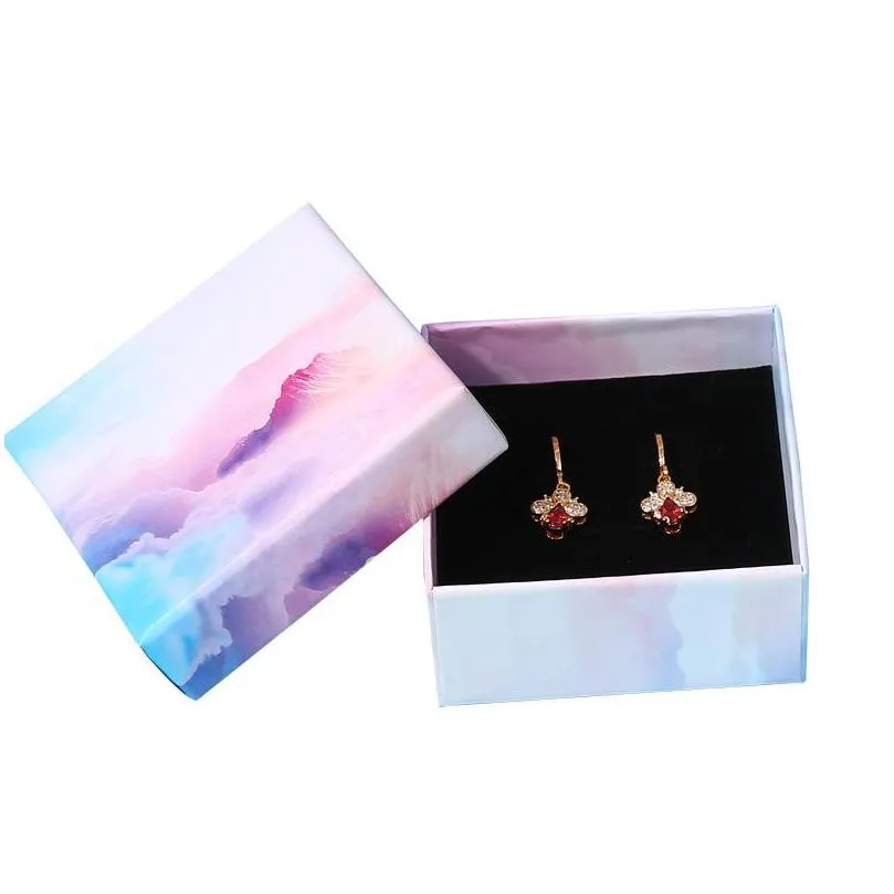 colorful cloud gradient color jewelry box creative lid and tray ring cases earring jewelry display necklace package box 2818 t2