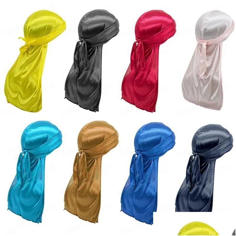 durag solid color headband pirate hat bandanas for men women silky durags headwraps hip hop caps hair accessories headwear