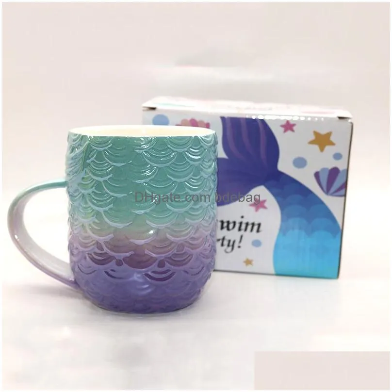 dream fish tail mug colorful mermaid modeling ceramic cup green purple color block mugs arrival 17 2fg l1