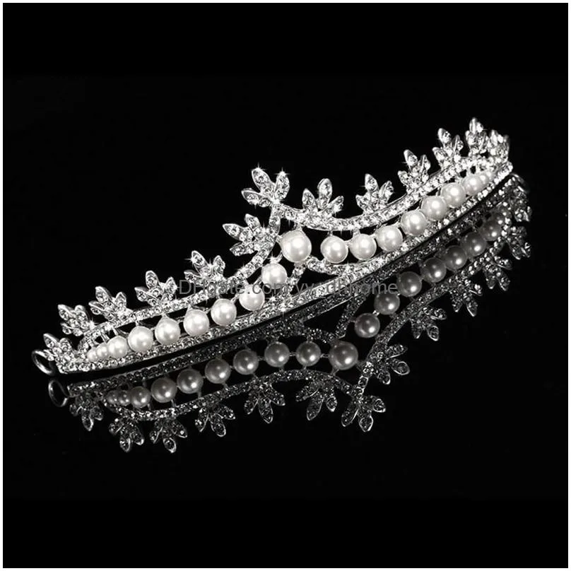 romantic korean style pearl rhinestone wedding tiaras and crown female highquality women beautiful wedding accessorios