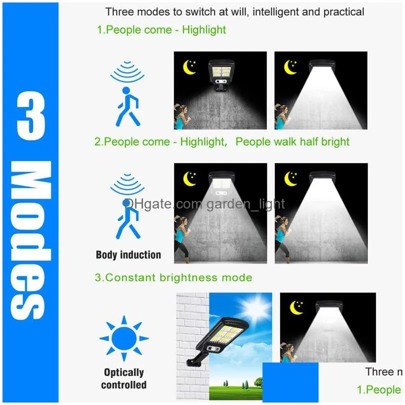 100cob 128cob solar street lamp outdoor wall security light waterproof pir motion sensor remote control