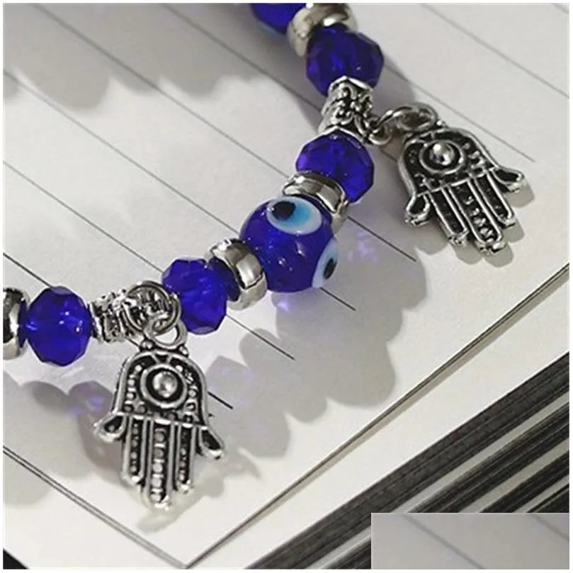explosion models turkish blue eyes glazed strands beads bracelet muslim hand jewelry fatima palm evil eye c3