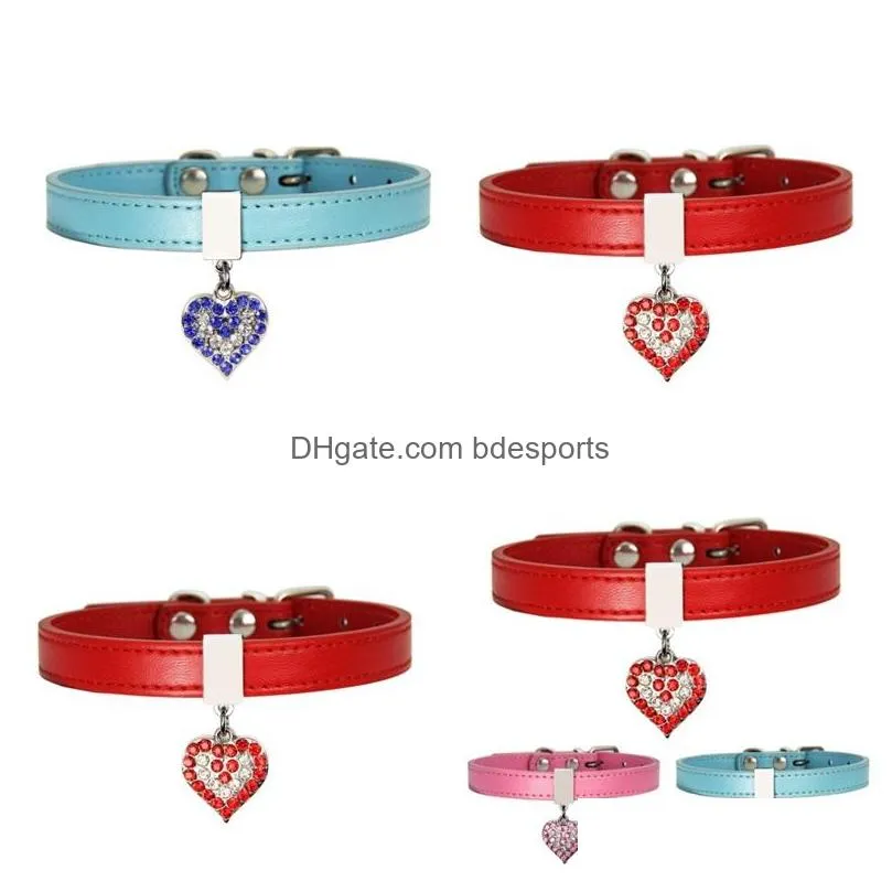 pet dog collar with diamond heart bell fashion pu leather pet dog cat collars small dog neck adjustable strap 39 p2