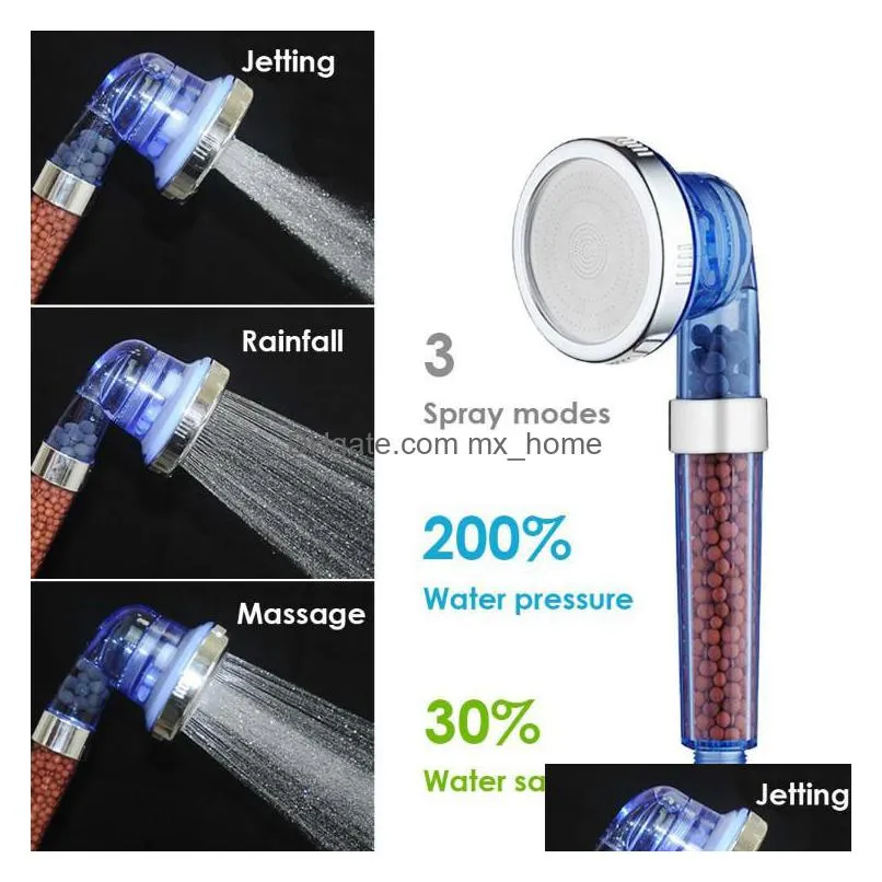 three modes bath shower nozzle adjustable  nozzle high pressure water saving bathroom negative ion filter inventory wholesale